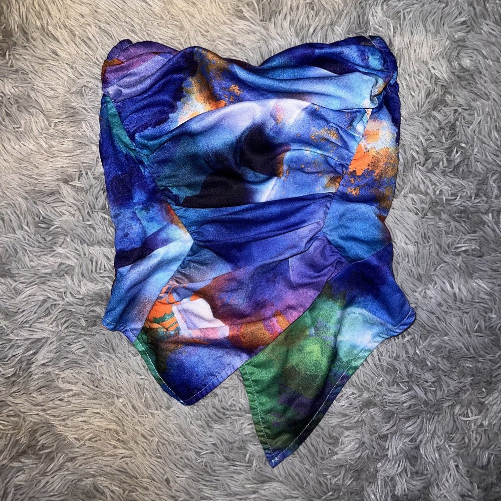 Colorful Abstract Pointy Strapless Crop Top
